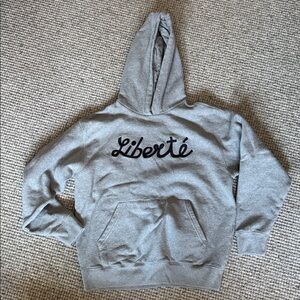 Clare V Gray Hoodie with 'Liberté' Embroidery